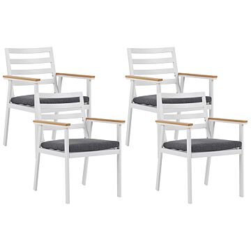 Set Of 4 Garden Chairs White Aluminium Dark Grey Seat Pad Cushions Powder-coated Finish Patio Outdoor Beliani