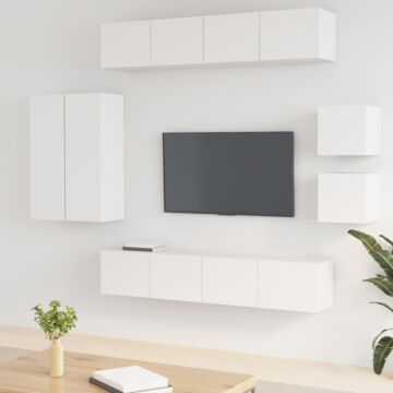 Vidaxl 8 Piece Tv Cabinet Set White Engineered Wood