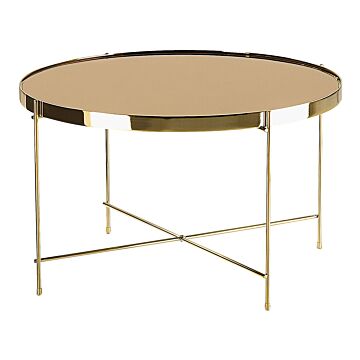 Coffee Table Golden Brown Tempered Glass Top Gold Metal Legs Round Glam Shiny Beliani