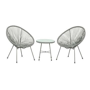 Monaco Grey 3pc Egg Chair Setwith Screw In Legs And 50cm Diameter Glass Top Table