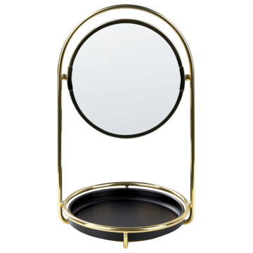 Makeup Mirror Gold Iron Metal Frame Ø 15 Cm With Tray 1x/3x Magnification Double Sided Cosmetic Desktop Beliani