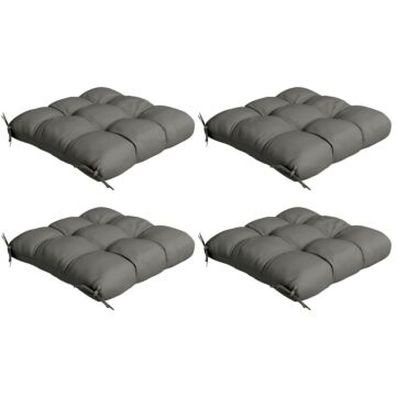 Outsunny 4-piece Seat Cushion Pillows Replacement, Patio Chair Cushions Set With Ties For Indoor Outdoor, Charcoal Grey