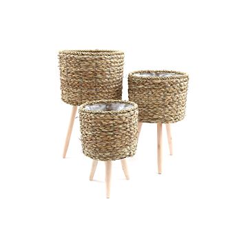 Set Of Three Seagrass Planters On Stands