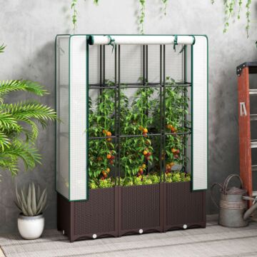 Outsunny Raised Garden Bed With Trellis, Plastic Planter Box With Drainage Holes And Drain Plugs For Climbing Plants, Vegetables, Flowers, 120 X 40 X 140 Cm