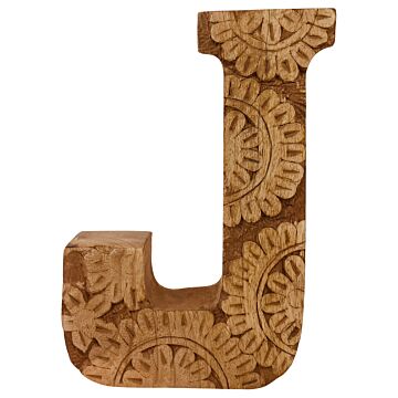 Hand Carved Wooden Flower Letter J