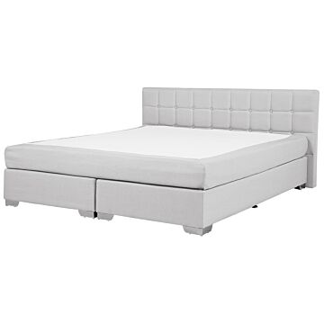 Eu Super King Size Divan Bed Grey Fabric Upholstered 6ft Frame With Tufted Headboard And Mattress Beliani