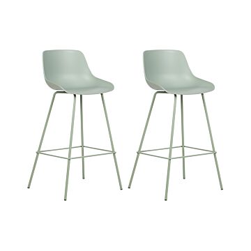 Set Of 2 Bar Chairs Light Green Plastic Seat Counter Height Bar Stools Metal Legs Beliani
