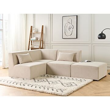 Modular Right Corner Sofa Beige Corduroy With Ottoman 3 Seater Sectional Sofa Modern Design Beliani