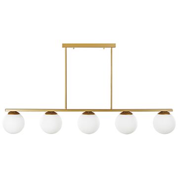Hanging Lamp Gold Metal 62 Cm 5-light Track Sphere Shades White Glass Glamour Design Kitchen Dining Room Beliani