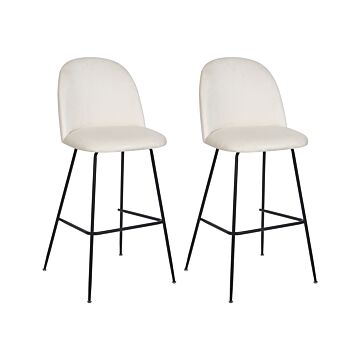 Set Of 2 Bar Chairs Off-white Cream Velvet Upholstery Black Steel Frame Counter Height Seat Dining Room Furniture Glam Design Beliani