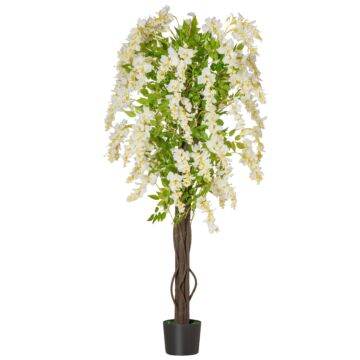 Homcom Artificial Realistic White Wisteria Tree Faux Decorative Plant In Nursery Pot For Indoor Outdoor Décor, 160cm