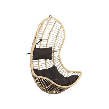 Hanging Chair Beige Rattan Indoor-outdoor Without Stand Curved Shape Boho Beliani