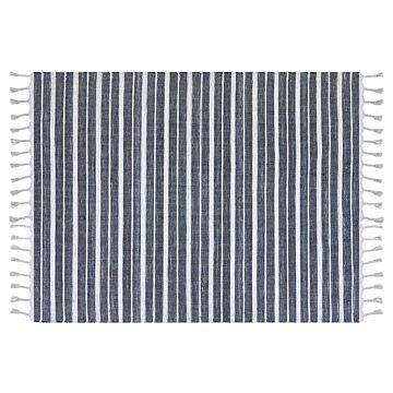 Area Rug Blue Fabric 160 X 230 Cm Living Room Bedroom Stripe Pattern Modern Beliani