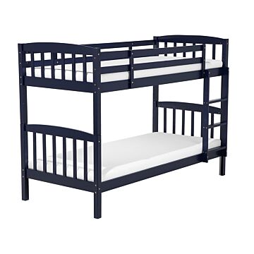 Double Bank Bed Dark Blue Pine Wood Eu Single Size 3ft High Sleeper Children Kids Bedroom Beliani