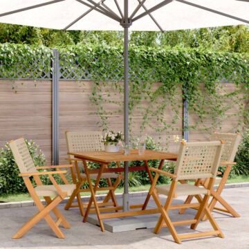 Vidaxl 5 Piece Garden Dining Set Beige Poly Rattan And Solid Wood