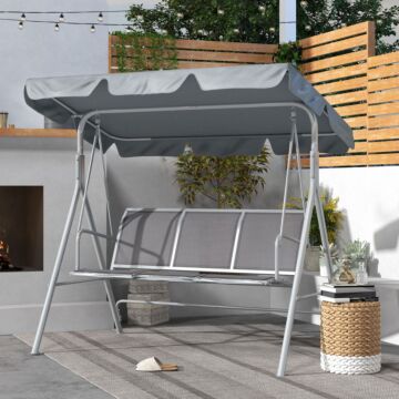 Outsunny Metal Garden Swing Chair, 3-seater Swing Seat, Patio Hammock Bench Canopy Lounger, Light Grey