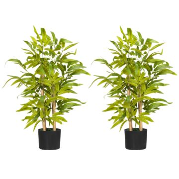 Homcom 2 Pcs Artificial Plants Bamboo Tree In Pot Desk Fake Plants For Home Indoor Outdoor Decor, 15x15x60cm, Green