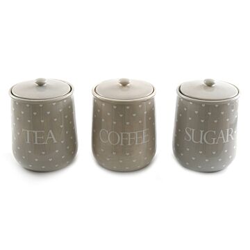 Heart Design Tea, Coffee And Sugar Canisters