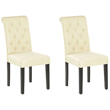 Set Of 2 Dining Chairs Cream Fabric Glam Modern Design Black Wooden Legs Beliani