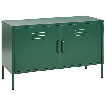 2 Door Sideboard Green Steel Home Office Furniture Shelves Leg Caps Industrial Design Beliani