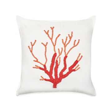 Scatter Cushion White Cotton 45 X 45 Cm Marine Coral Pattern Square Polyester Filling Home Accessories Beliani