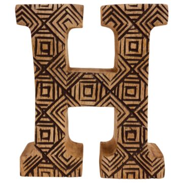 Hand Carved Wooden Geometric Letter H