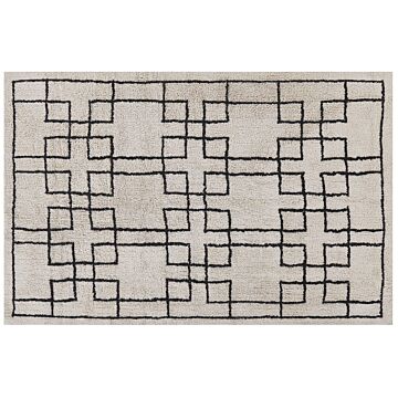 Area Rug Beige Cotton 160 X 230 Cm Scandinavian Tufted Geometric Pattern Living Room Bedroom Beliani
