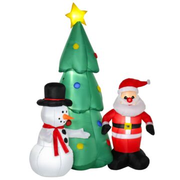 Homcom 6ft Christmas Inflatable Tree Santa Claus Snowmen, Led Lighted For Home Indoor Outdoor Garden Lawn Decoration Party Prop