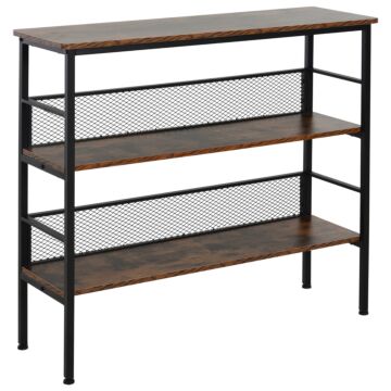 Homcom 3-tier Metal Display Shelf Adjustable Feet Back Panels Smooth Surface Home Office Stylish-black Brown
