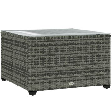 Outsunny 62 X 62cm Glass-top Rattan Side Table - Light Grey