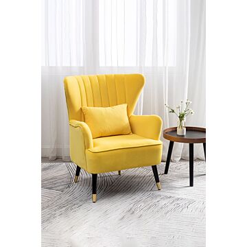 Yellow Velvet Stripe Curved Wing Back Armchair With Pillow