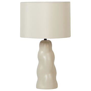 Table Lamp Beige Ceramic 30 X 30 X 51 Cm Beige Cone Shade Bedside Living Room Bedroom Lighting Modern Minimalist Beliani