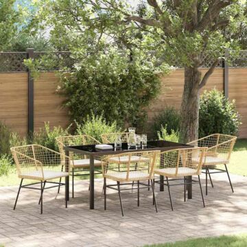 Vidaxl 7 Piece Garden Dining Set With Cushions Brown Poly Rattan