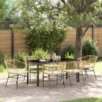Vidaxl 7 Piece Garden Dining Set With Cushions Brown Poly Rattan