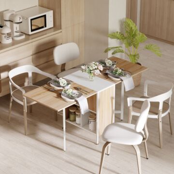 Homcom Foldable Dining Table Folding Workstation With Storage Shelves Cubes Oak & White