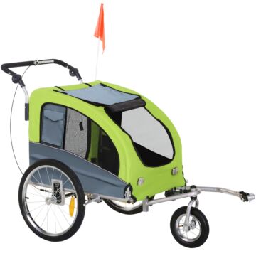 Pawhut Dog Bike Trailer Steel Pet Cart Carrier For Bicycle 360° Rotatable With Reflectors 3 Wheels Push/ Pull/ Brake Water Resistant Green