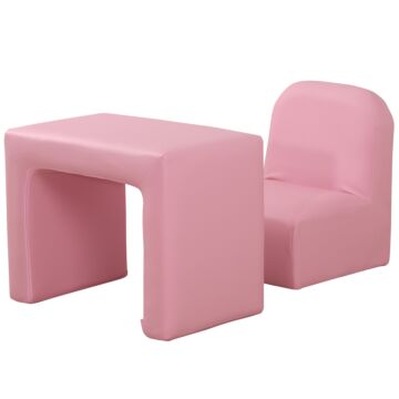 Homcom 2 In 1 Toddler Sofa Chair, 48 X 44 X 41 Cm, For Game Relax Playroom, Pink