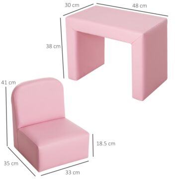 Homcom 2 In 1 Toddler Sofa Chair, 48 X 44 X 41 Cm, For Game Relax Playroom, Pink