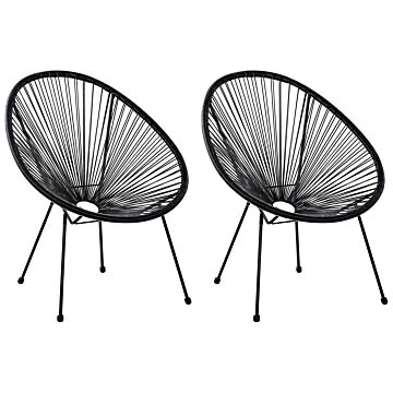 Set Of 2 Garden Chairs Black Pe Rattan Papasan Modern Beliani
