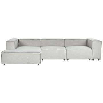 Modular Right Hand Sofa Grey Linen 3 Seater Sectional Corner Sofa With Black Legs Modern Living Room Beliani