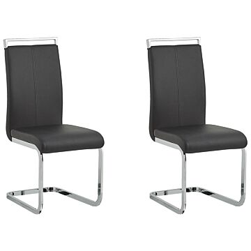 Set Of 2 Dining Chairs Black Faux Leather Upholstered Seat High Back Cantilever Conference Room Modern Beliani