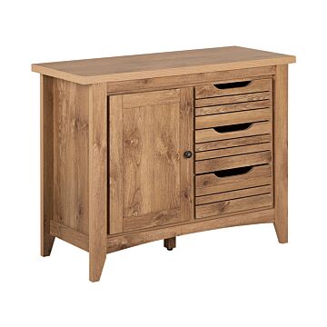 Sideboard Light Wood Effect 80 X 99 X43 Cm 1 Cabinet Chest Of 3 Drawers Beliani