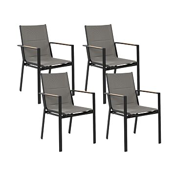Set Of 4 Garden Dining Chairs Black Aluminium Frame With Cushions Design Modern Beliani