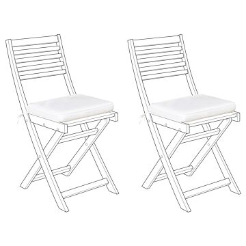 Set Of 2 Outdoor Seat Cushions White Geometric Pattern String Tied Uv Resistant Set Pad Beliani