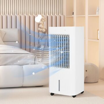 Homcom 68cm Portable Evaporative Air Cooler, 3-in-1 Ice Cooling Fan Cooler, Water Conditioner Humidifier Unit With Remote, 15h Timer, Oscillating, Led Display, 5l Water Tank For Home, White