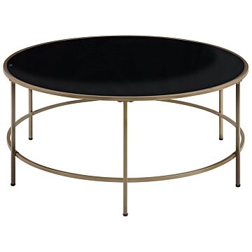 Coffee Table Black Glass Top Gold Metal Frame Round 88 Cm Modern Glam Design Beliani