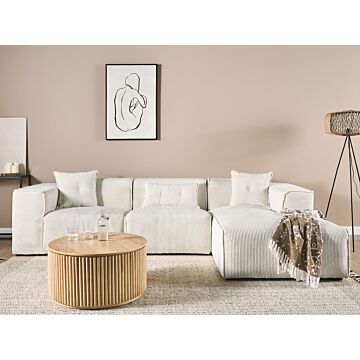 Corner Sofa Off-white Corduroy 3 Seater Left Hand Extra Scatter Cushions Modern Living Room Beliani