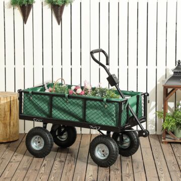 Outsunny 114l Steel Frame Garden Cart Trolley - Green