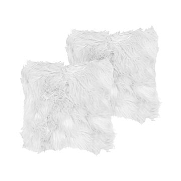 Set Of 2 Decorative Cushions White Faux Fur Shaggy 42 X 42 Cm One Sided Decor Accessories Beliani