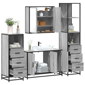 Vidaxl 4 Piece Bathroom Furniture Set Grey Sonoma Engineered Wood